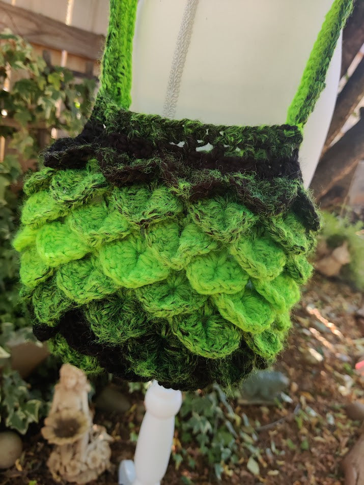 Dragon Scale Bag - Handmade Crochet - Bog Moss