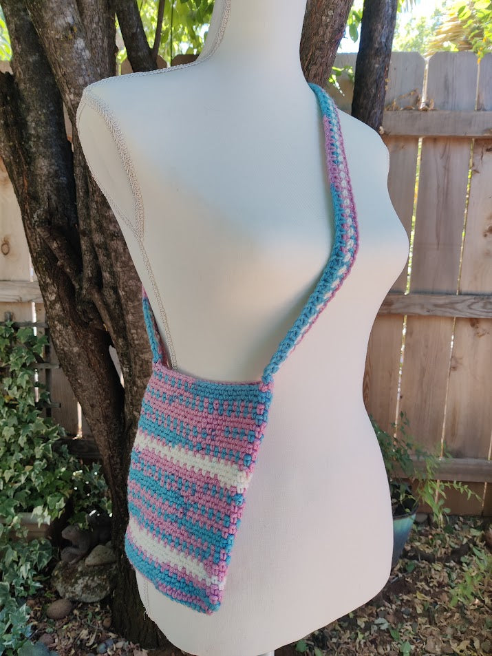 Pride Flag Bag - Handmade Crochet Moss Stitch - Trans