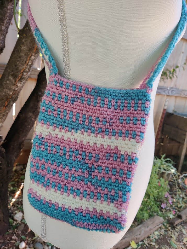 Pride Flag Bag - Handmade Crochet Moss Stitch - Trans