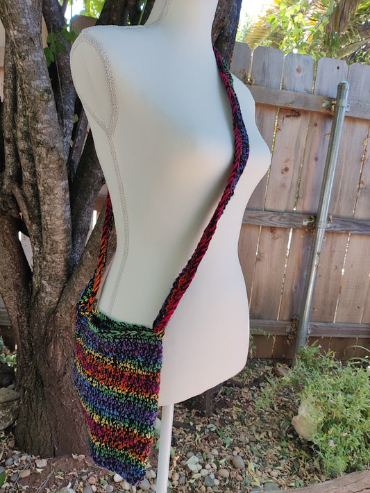 Pride Flag Bag - Handmade Crochet - Pride and Black Marbled